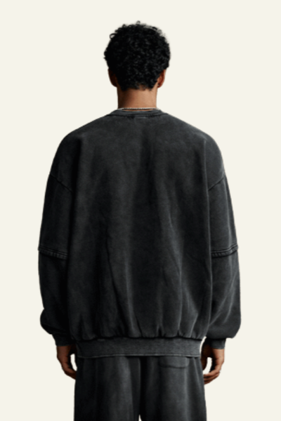 Men's Streetwear Washed Patchwork Pullover