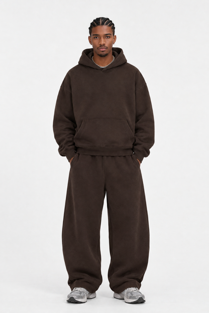 Men Fall Clothing Boxy Fleece Hoodie Wide-Leg Pants Set