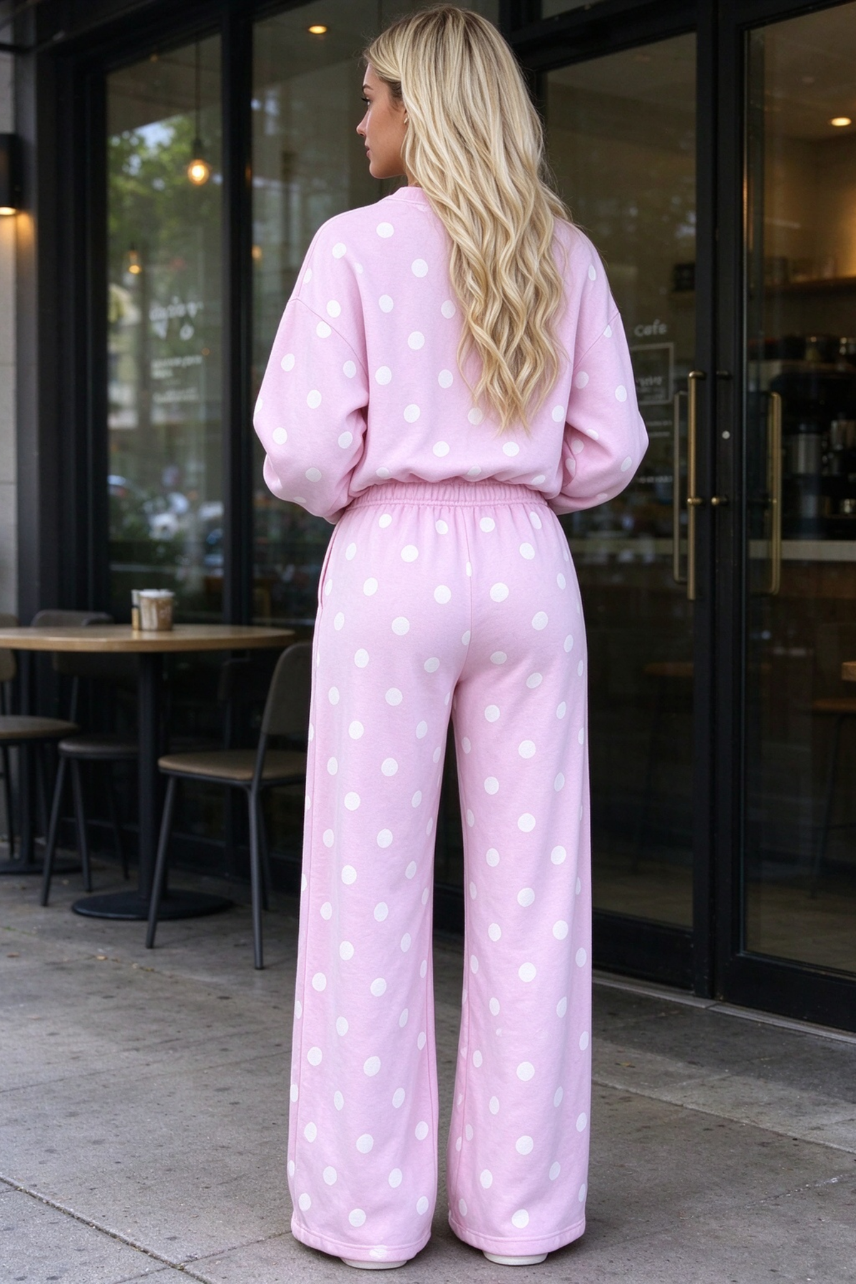 Women Fall Clothing Polka Dot Sweatshirt Wide Leg Set