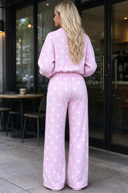 Women Fall Clothing Polka Dot Sweatshirt Wide Leg Set