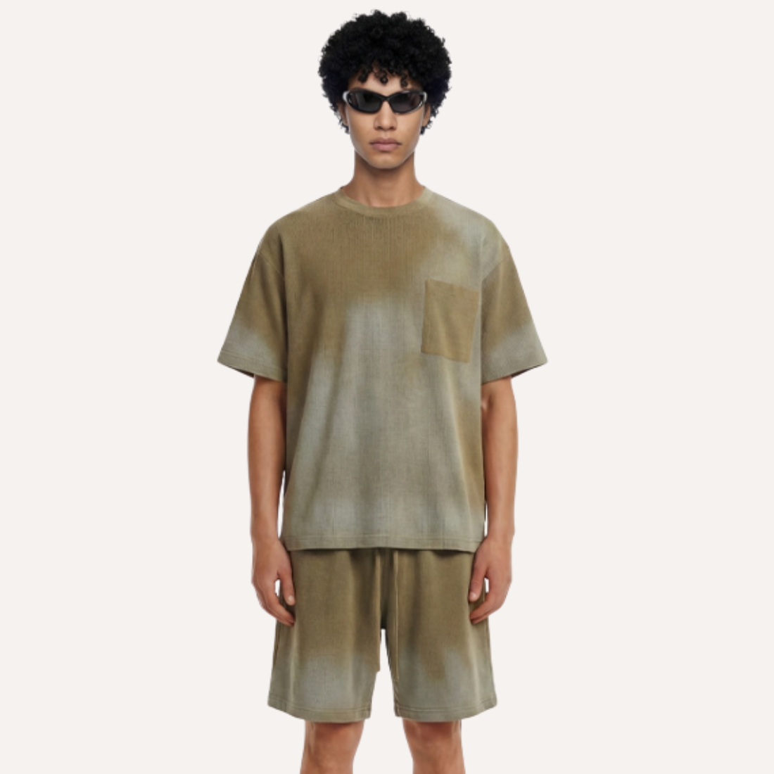 Men's Summer Lightweight Washed Raw Edge Tee & Shorts Set