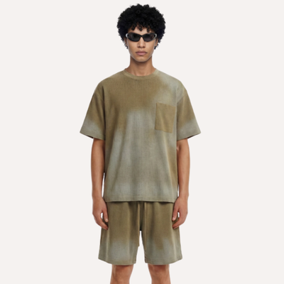 Men's Summer Lightweight Washed Raw Edge Tee & Shorts Set