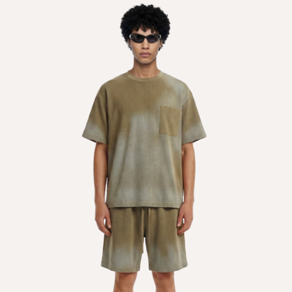 Men's Summer Lightweight Washed Raw Edge Tee & Shorts Set