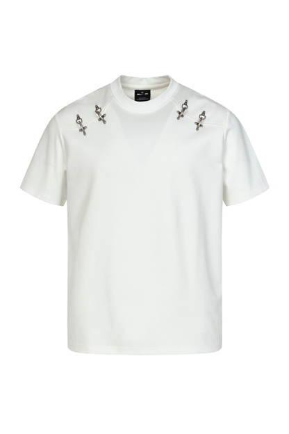 Men's Summer Heavy Solid Crewneck Flight Button Loose Tee