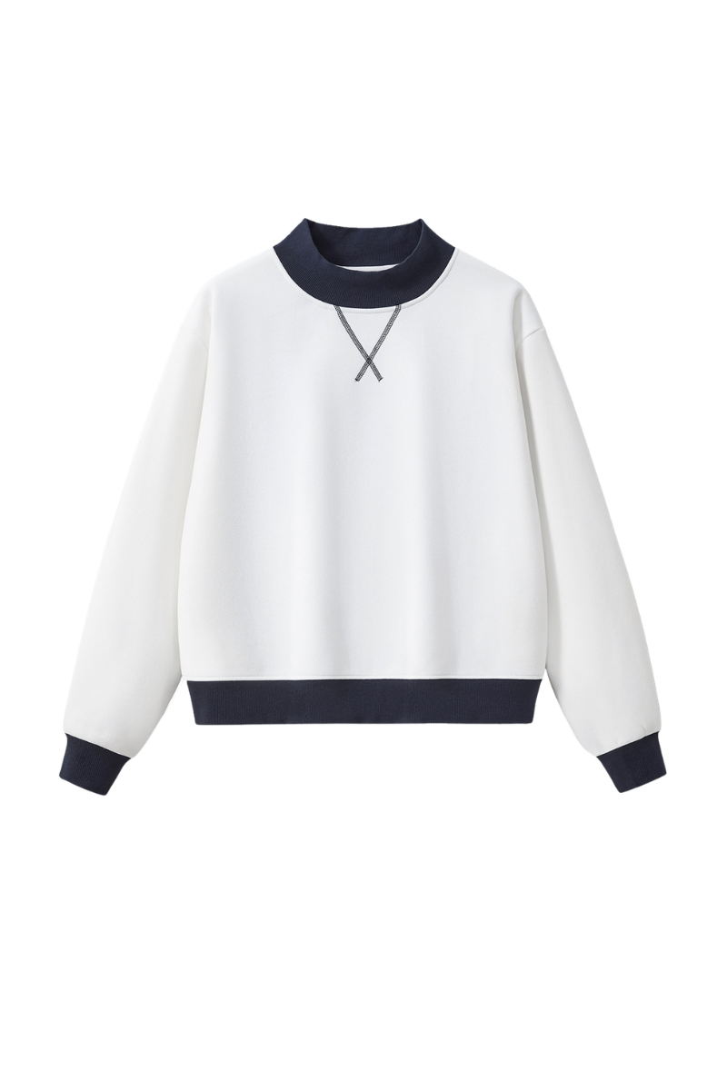 Unisex Fall Winter Colorblock Cross-Neck Cropped Sweatshirt