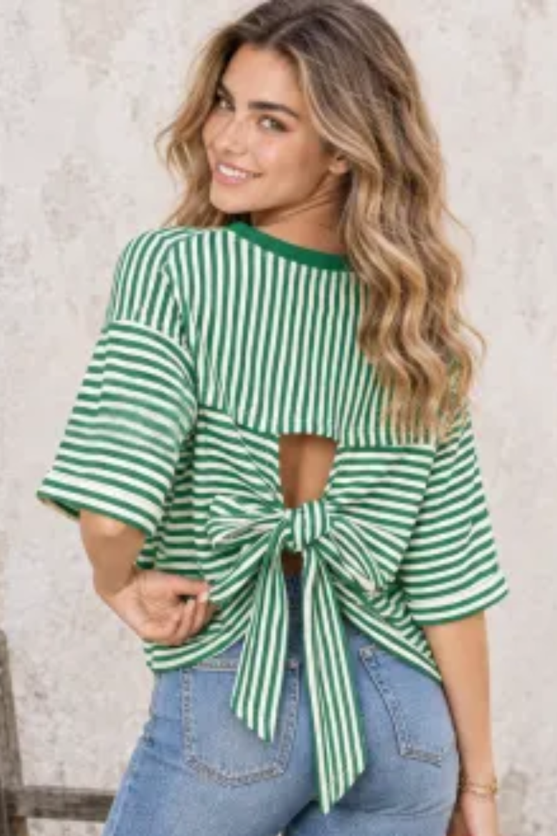 Women Spring/Summer Striped Back Tie Relaxed Blouse