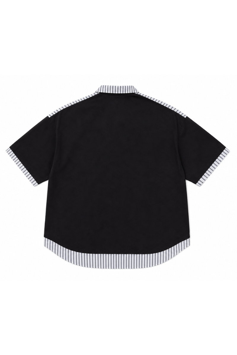 Unisex Summer Layered Stripe-Spliced Short-Sleeve T-Shirt