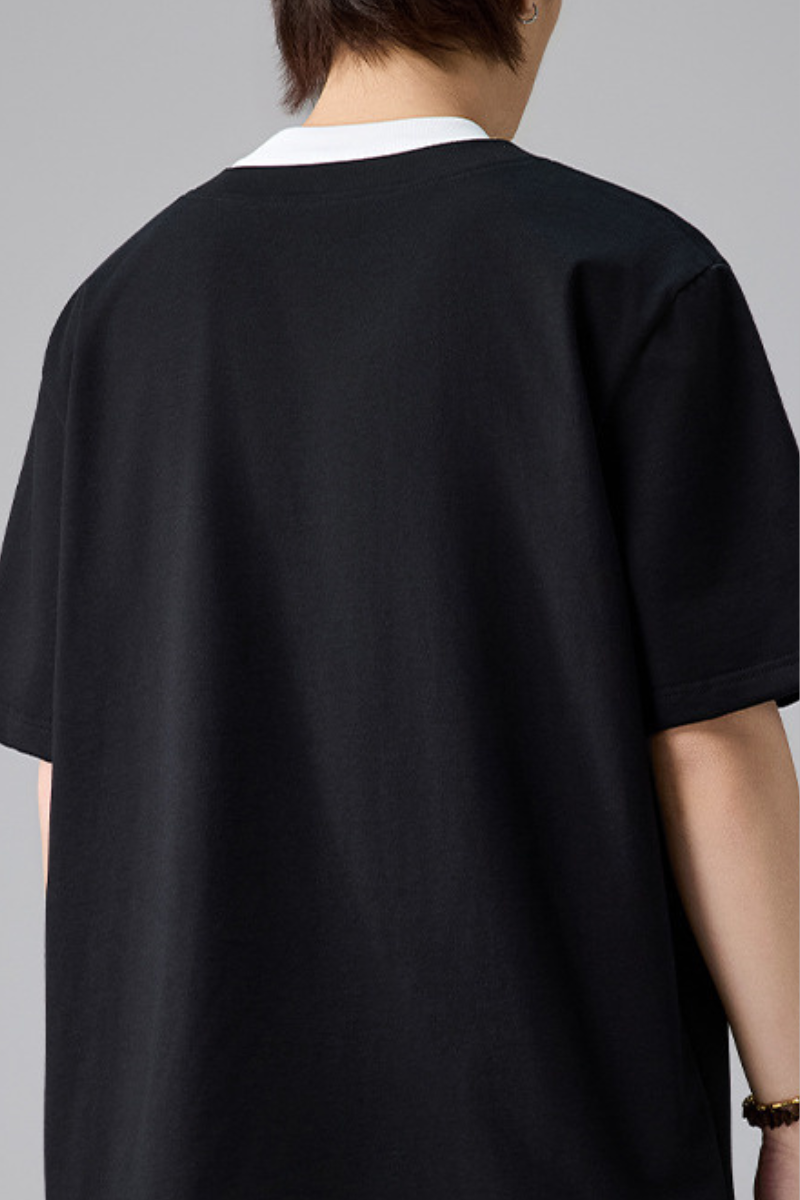 Men's Summer Mock Layer Henley Colorblock Tee