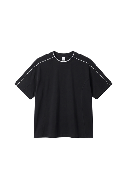 Unisex Colorblock Topstitch Ribbed Cotton Drop Shoulder Tee