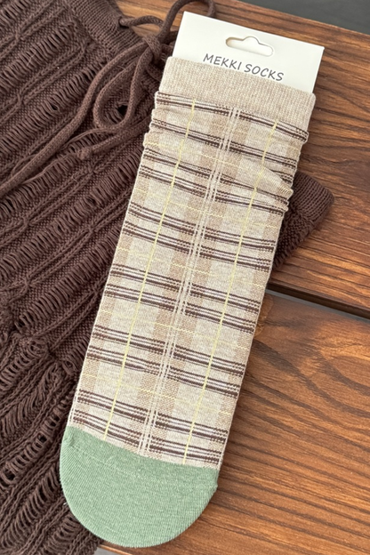 Women Fall Vintage Plaid Slouch Cozy Stretch Mid Calf Socks