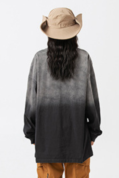 Unisex Heavy Washed American Gradient Loose Long Sleeve Tee
