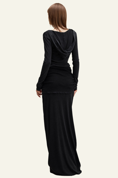 Women's Slim Fit Set:Long Seelve Top & Maxi Skirt