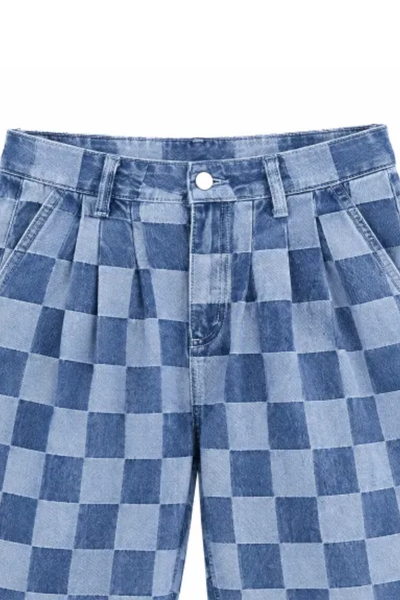Women Fall Clothing Vintage Checkerboard Wide Leg Jeans