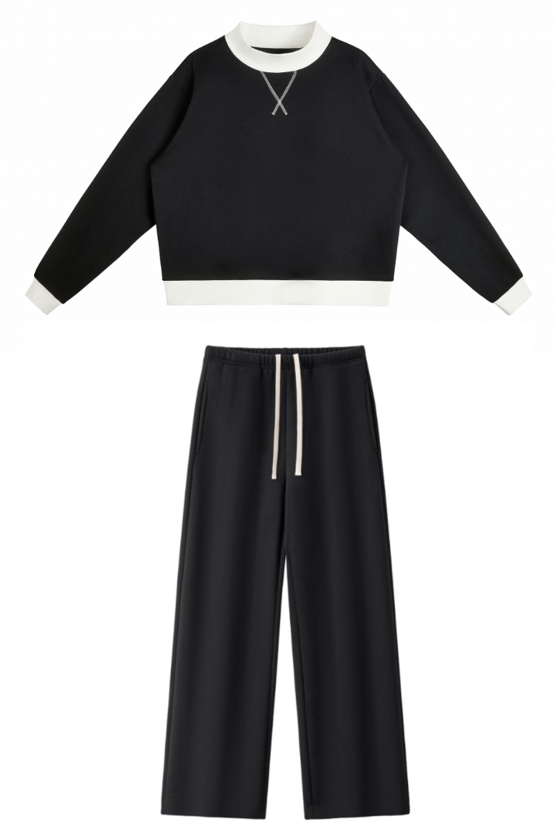 Women Fall Mock Neck Sweatshirt Wide Leg Pants Set