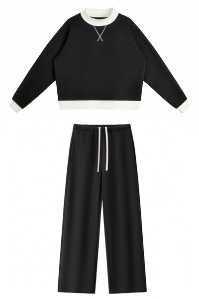 Women Fall Clothing Mock Neck Sweatshirt Wide Leg Pants Set