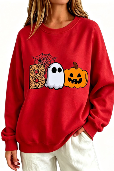 Women Fall Clothing Halloween BOO Ghost Graphic Sweatshirt