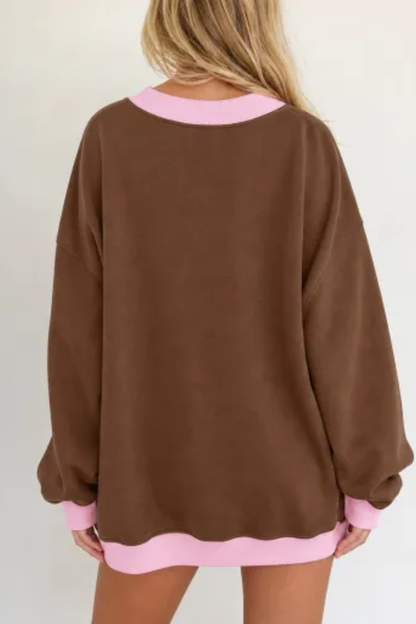 Women Spring Color Block Oversized Crew Neck Sweatshirt