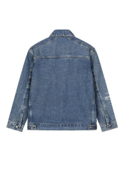 Men's SpringSummer 543g Washed Denim Loose Collar Zip Jacket