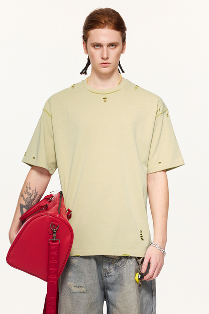 Men's Summer 240g Cotton Reversible Distressed Loose Tee