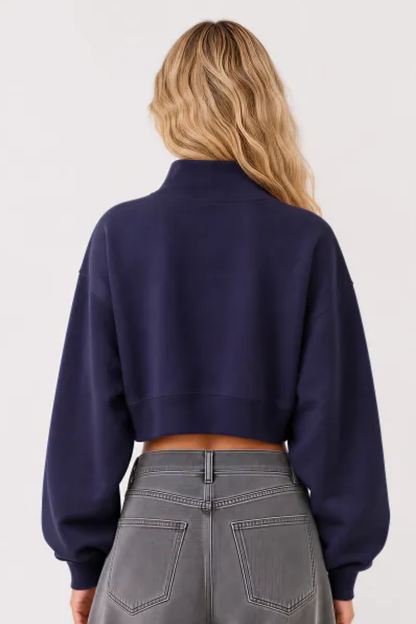 Women Spring Cotton Blend Mock Neck Cropped Sweatshirt