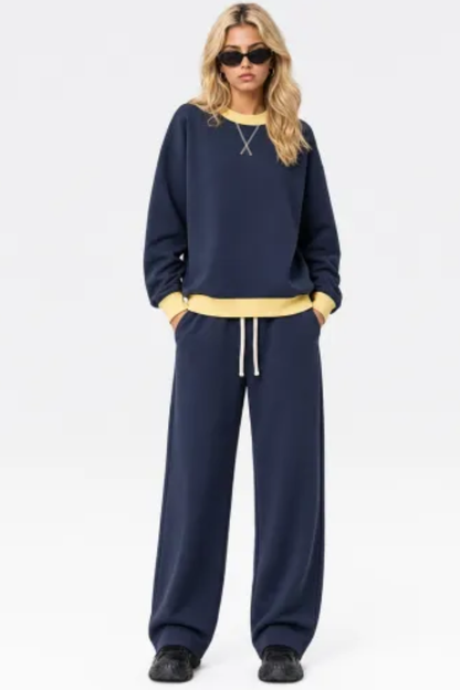 Women Fall Mock Neck Sweatshirt Wide Leg Pants Set