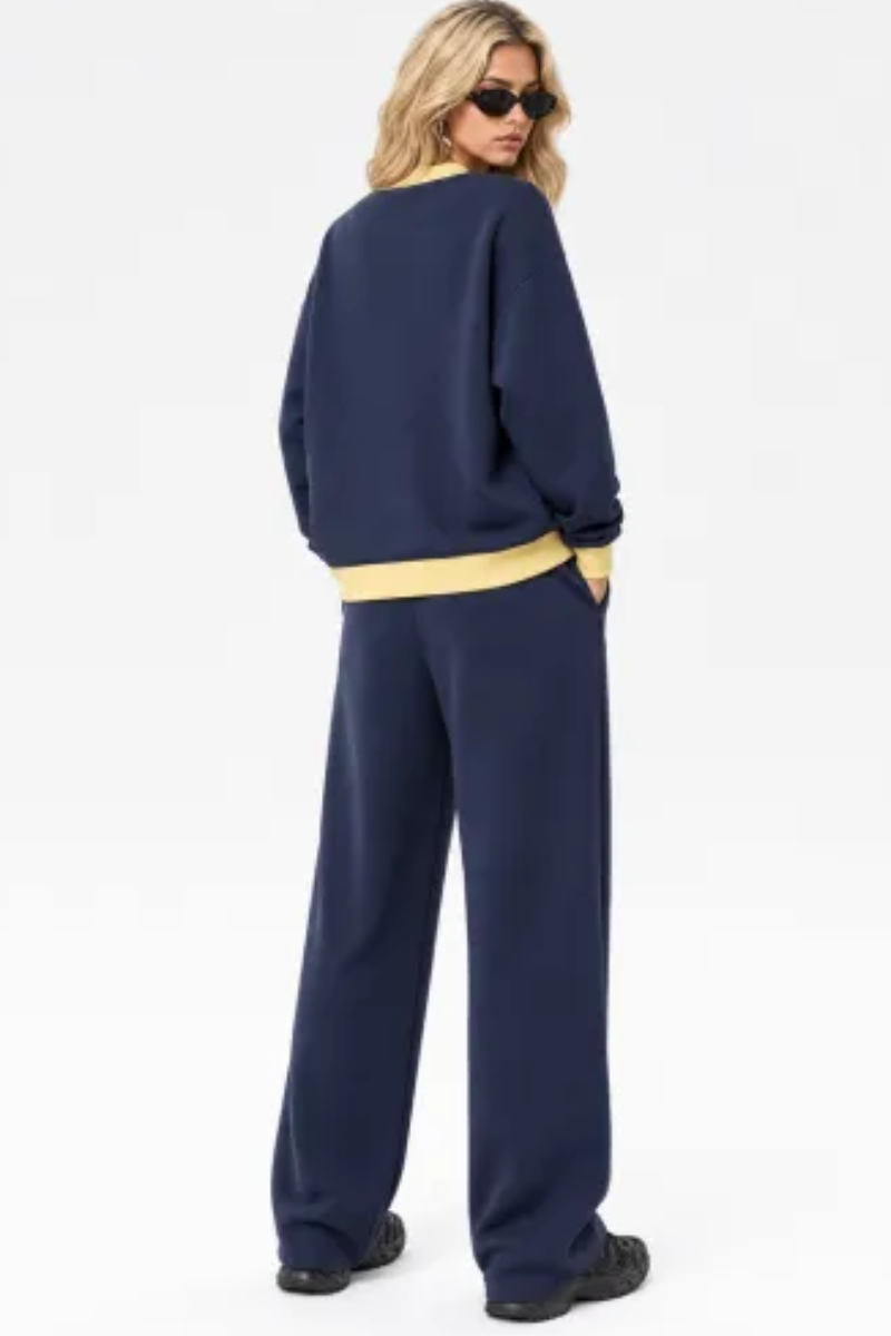 Women Fall Mock Neck Sweatshirt Wide Leg Pants Set