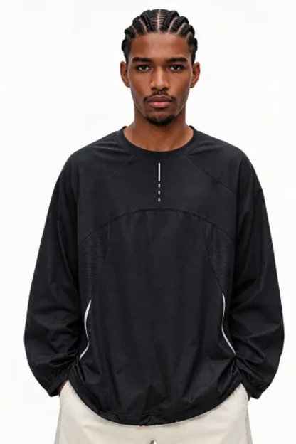 Men Fall Mesh Spliced Crew Neck Sports Long Sleeve Top