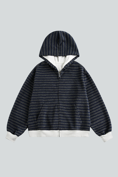 Unisex Spring American Stripe Colorblock Zip Hoodie