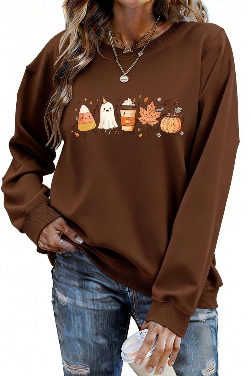 Women Fall Halloween Ghost Pumpkin Graphic Sweatshirt