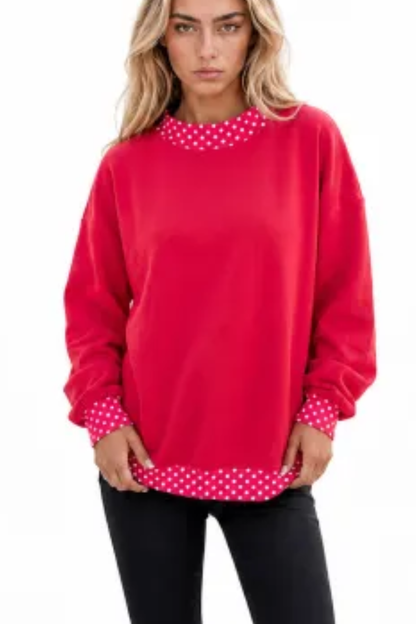 Women Fall Polka Dot Contrast Mock Neck Sweatshirt