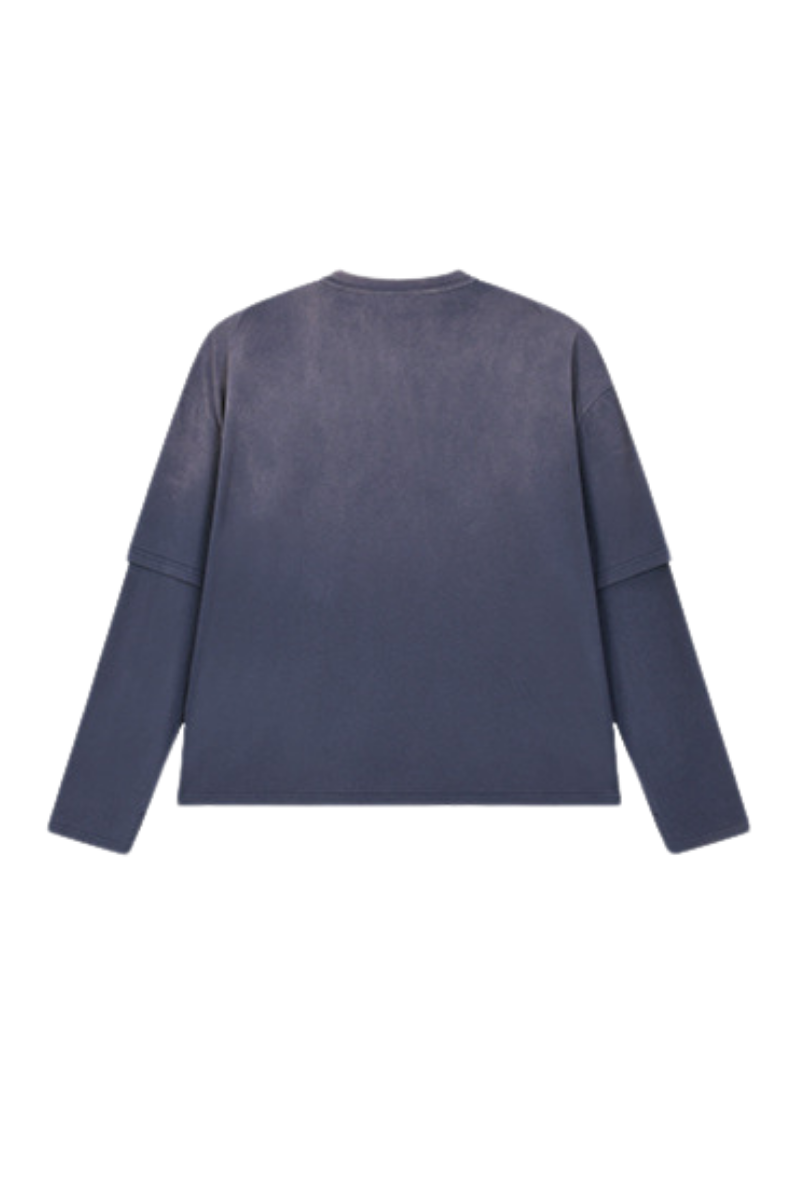 Women Fall Gradient Distressed Layered Long Sleeve Top