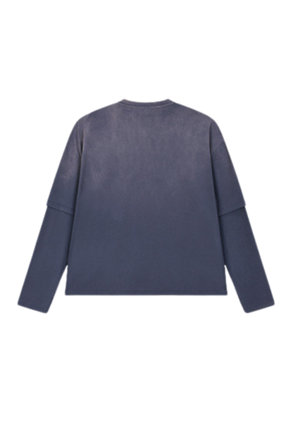 Women Fall Gradient Distressed Layered Long Sleeve Top