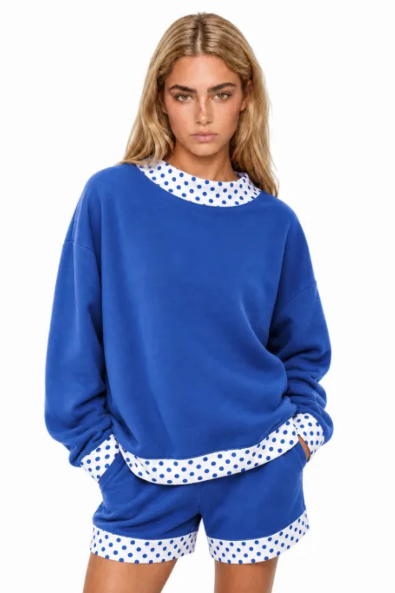 Women Fall Polka Dot Mock Neck Sweatshirt Shorts Set
