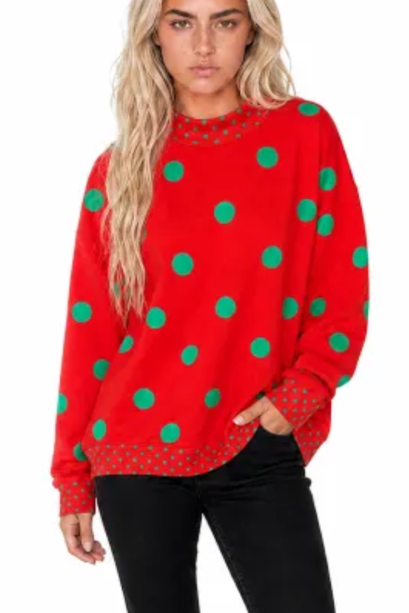 Women Fall Polka Dot Mock Neck Drop Shoulder Sweatshirt