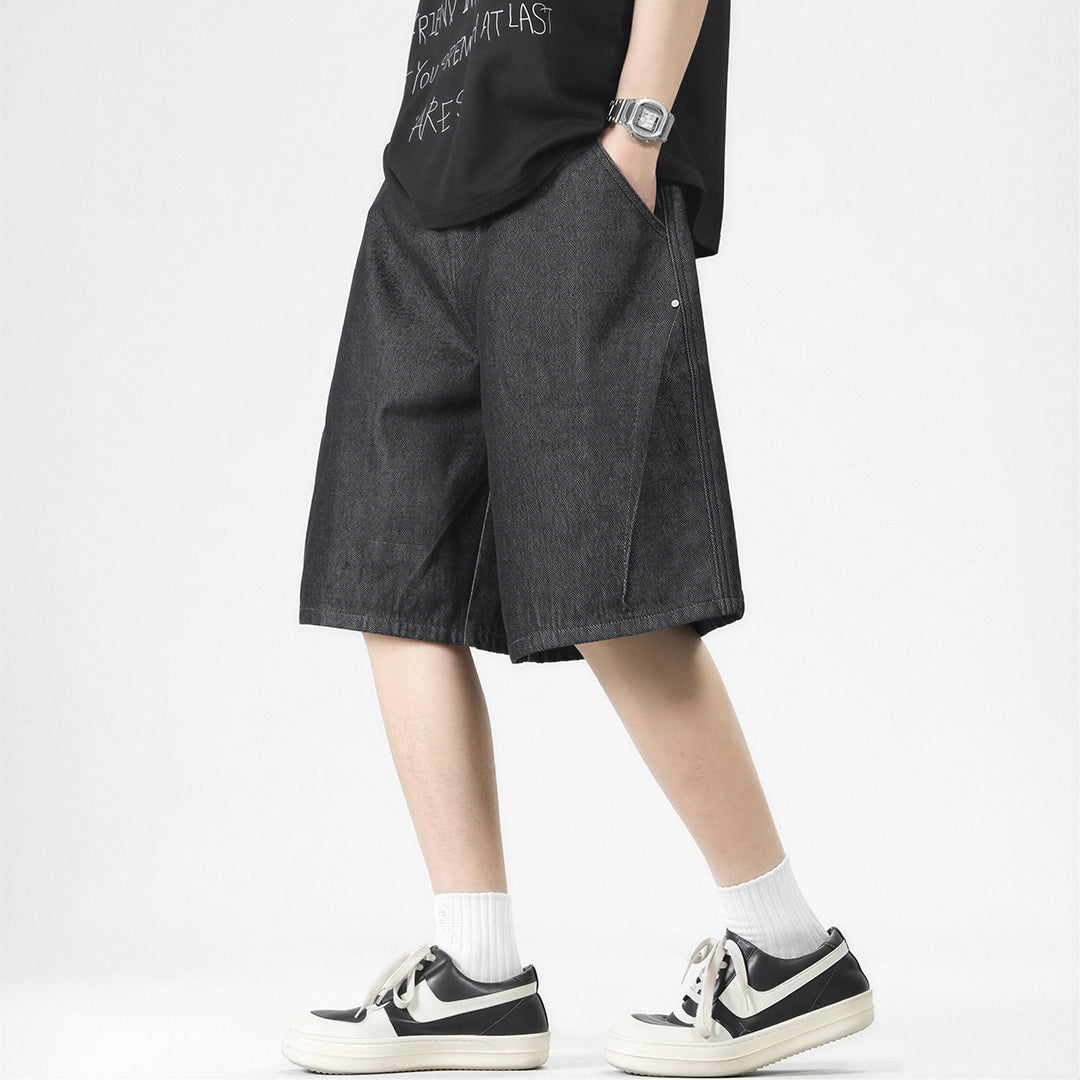 Men's Summer Solid Color Loose Wide-Leg Denim Shorts