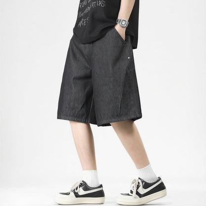 Men's Summer Solid Color Loose Wide-Leg Denim Shorts