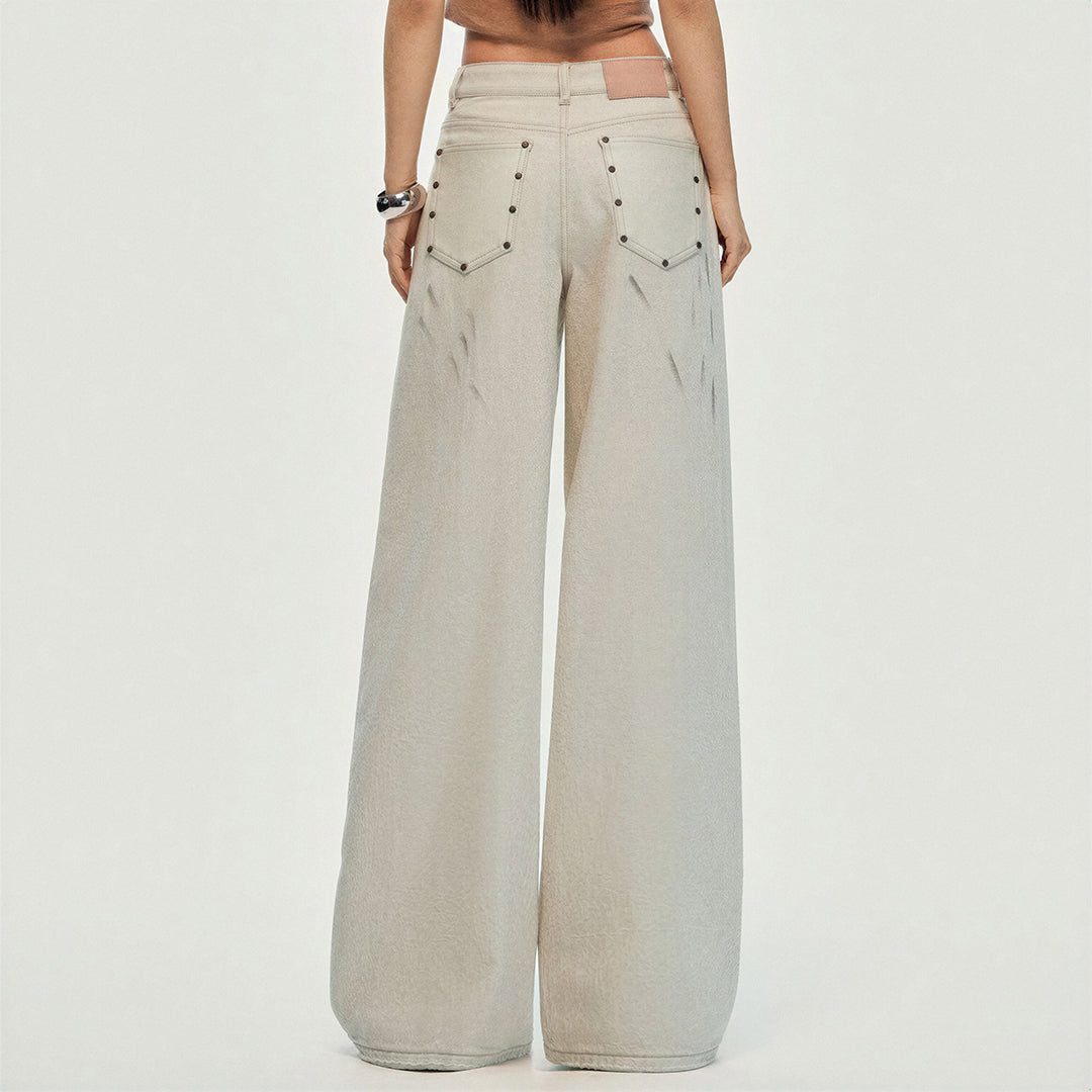 Women's Spring Washed Splatter Wide-Leg Denim Jeans