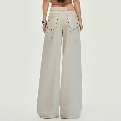 Women's Spring Washed Splatter Wide-Leg Denim Jeans
