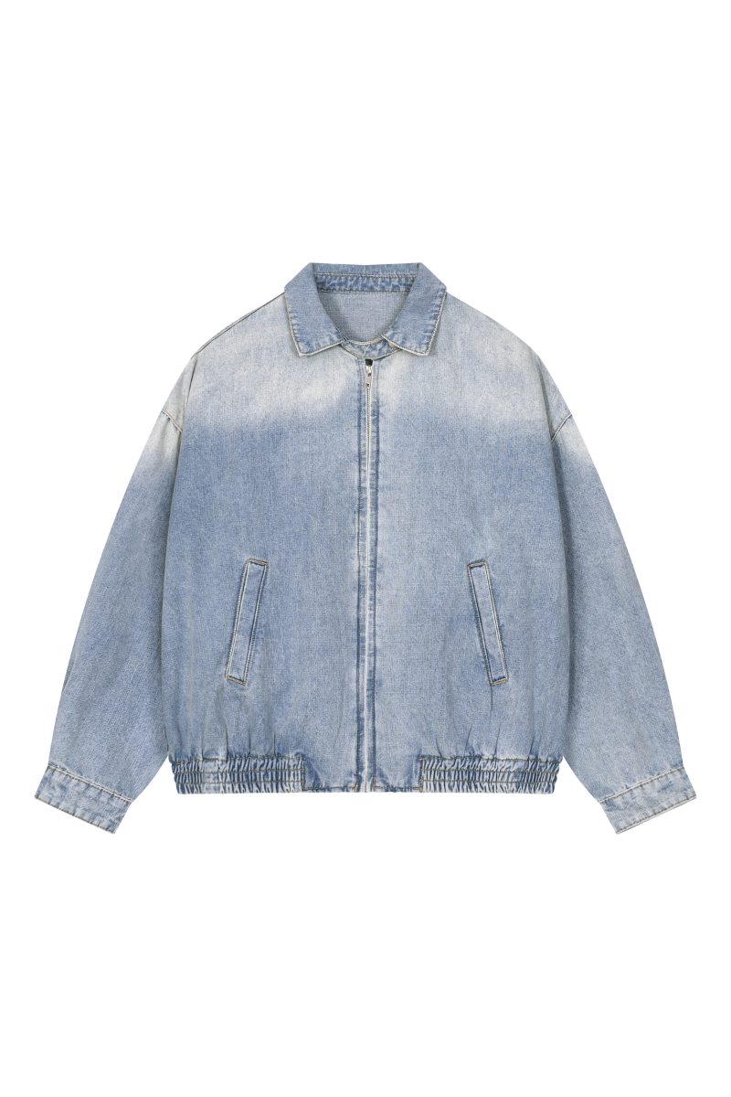 Men's Fall Gradient-Wash Vintage Denim Bomber Jacket