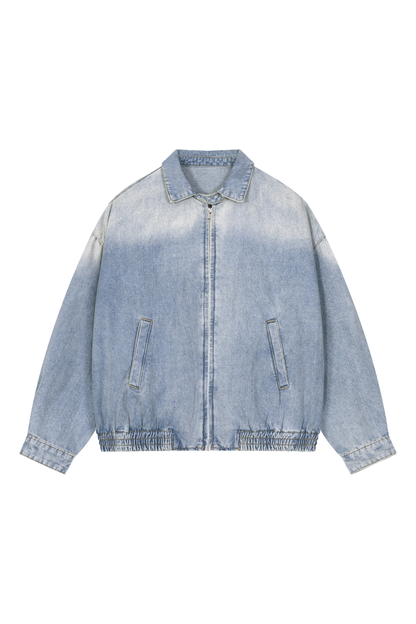 Men's Fall Gradient-Wash Vintage Denim Bomber Jacket