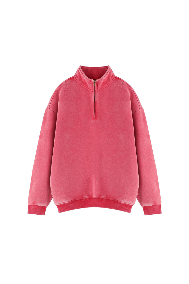 Women Fall Clothing Warm Fleece Vintage Half Zip Sweatshirt