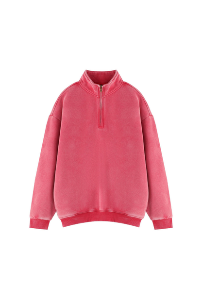 Women Fall Clothing Warm Fleece Vintage Half Zip Sweatshirt