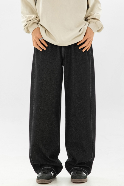 Men's Spring Panel Stitch Raw Denim Retro Straight Jeans