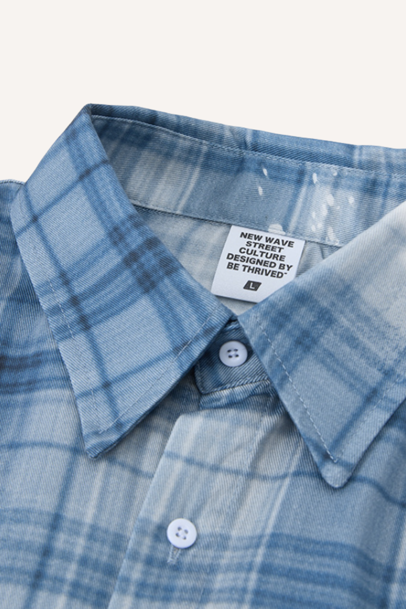 Men's Summer Relaxed Plaid Washed Stretch Breathable Tee