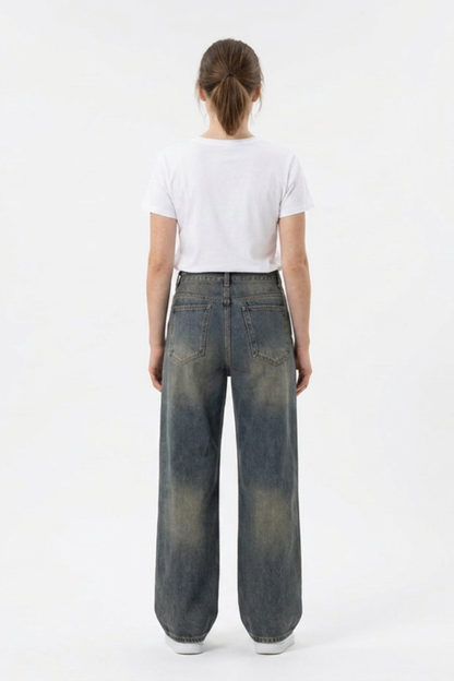 Women's 100% Cotton Vintage Wash Straight Leg Jeans