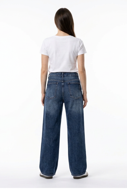 Women's Vintage Wash High Waist Straight Leg Jeans