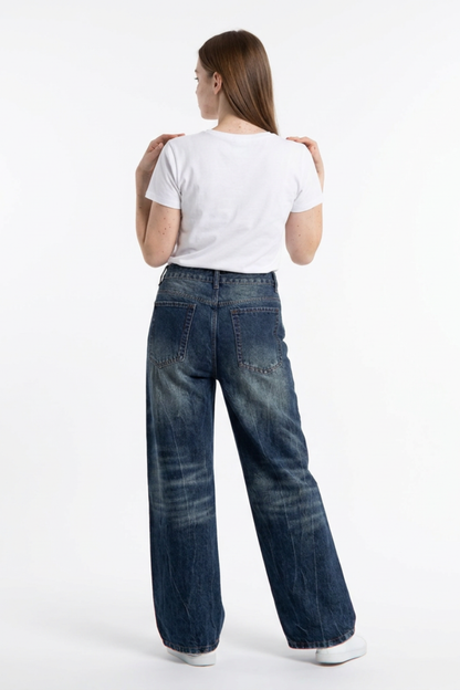 Women's Classic Blue Wash High Waist Straight Leg Jeans