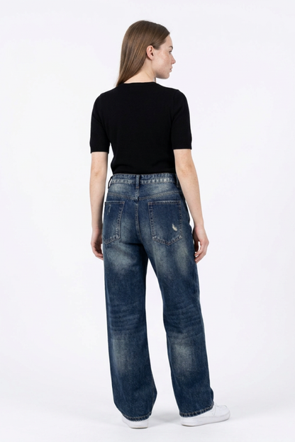 Women's Distressed High Waist Wide Leg Jeans