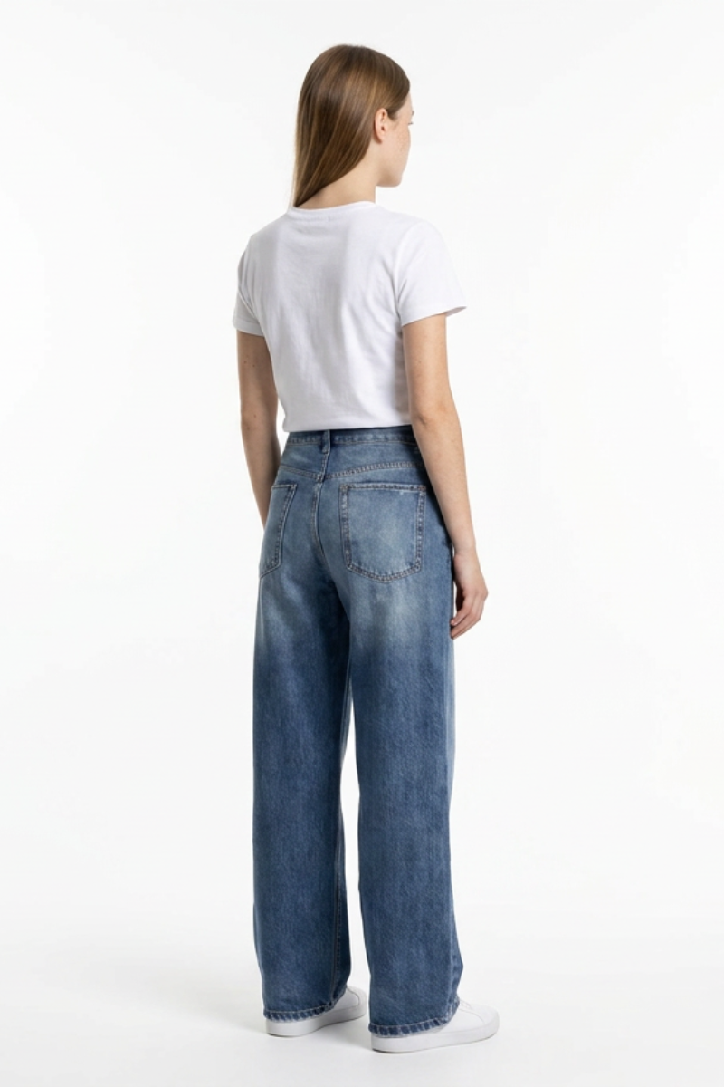 Women's Distressed High Waist Wide Leg Jeans