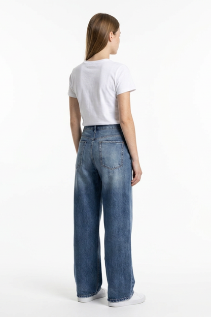 Women's Distressed High Waist Wide Leg Jeans